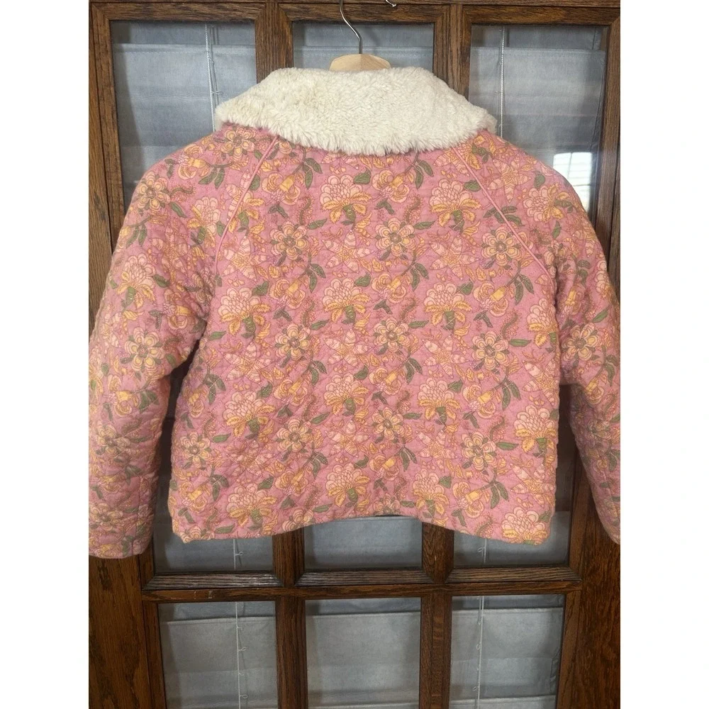 Louise Misha Jasmina Quilted Floral Jacket with Faux Fur Collar - Pink